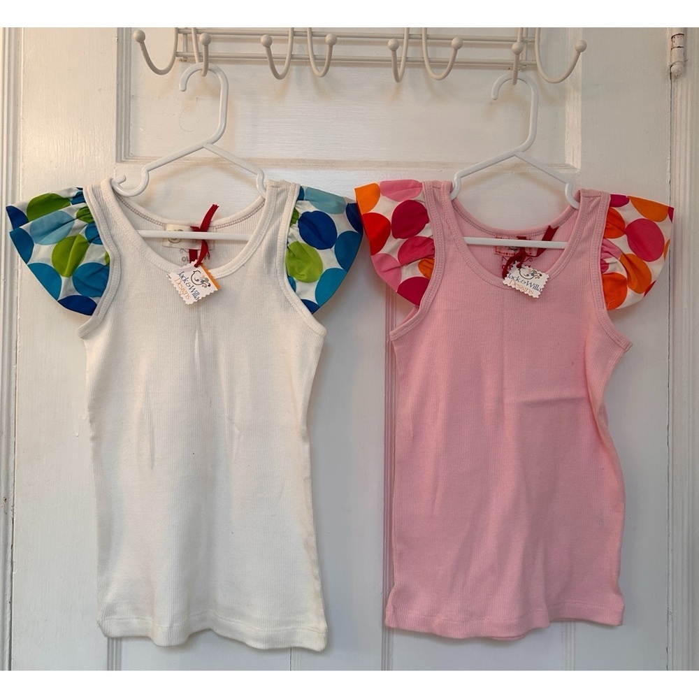 Two BNWT Handmade Tanks with Polka Dotted Cap Sleeves in Girls Size 8